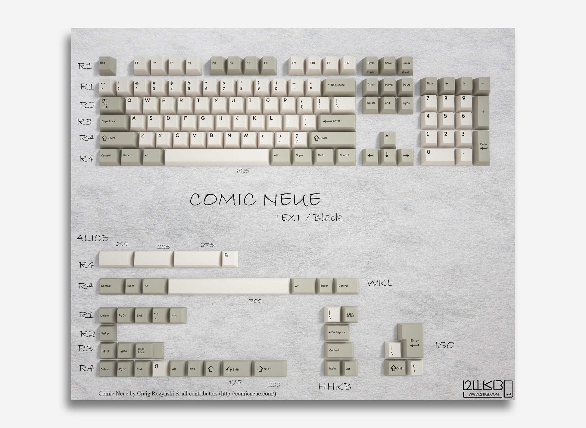 21KB Comic Neue Retro Beige Keycap Set