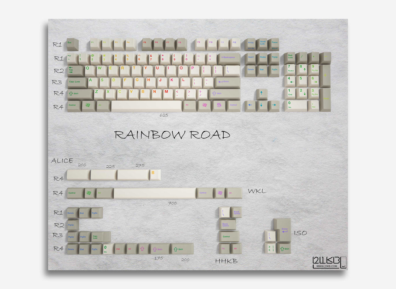 21KB Rainbow Road Classic Retro Beige Keycap Set