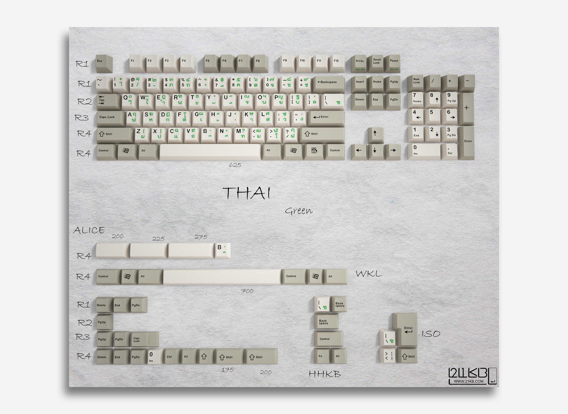 21KB Thai Classic Retro Beige Keycap Set