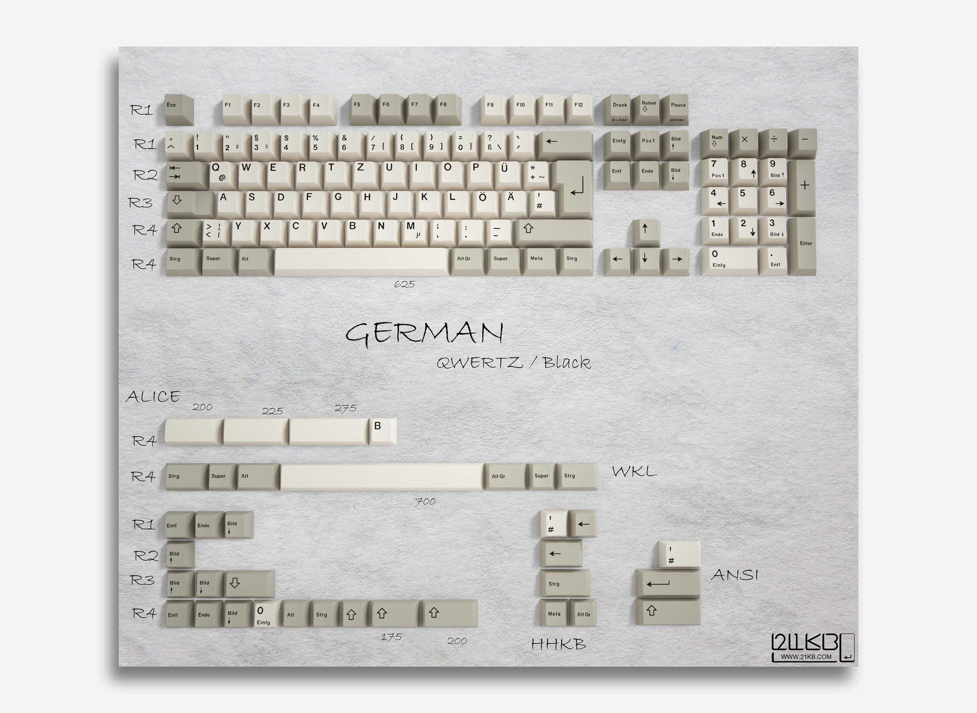 21KB German QWERTZ Classic Retro Beige Keycap Set