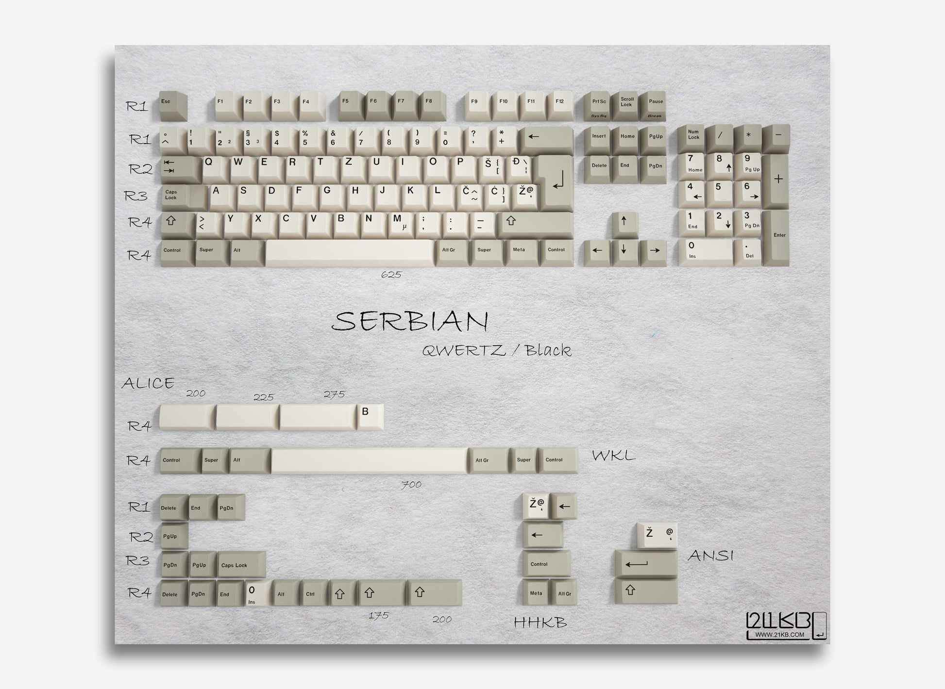 21KB Serbian QWERTZ Classic Retro Beige Keycap Set